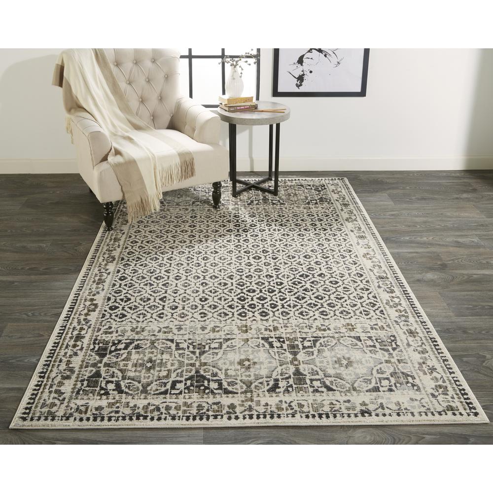 Kano Distressed Geometric Floral Area Rug, Gray/Ivory, 6ft-7in x 9ft-6in, 8643874FGRYIVYF05. Picture 1