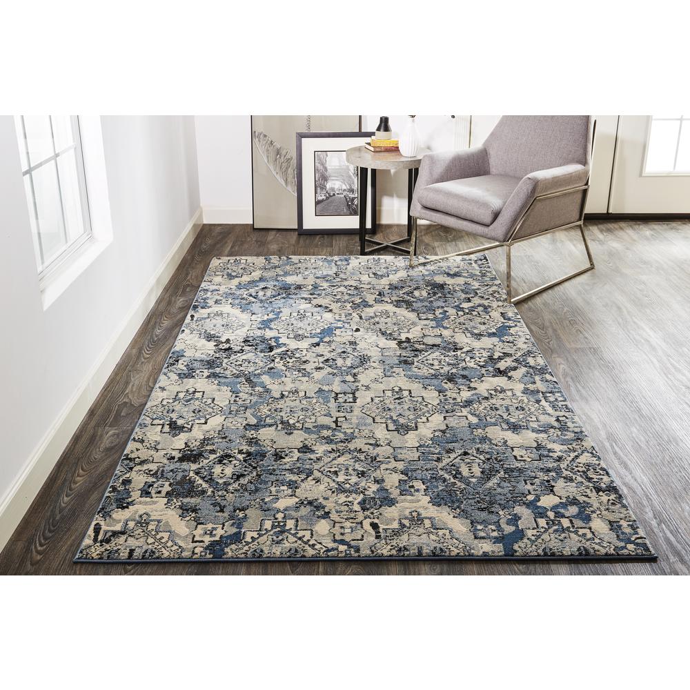 Ainsley Modern Tribal Diamond Rug, Glacier Blue/Ivory/Black, ft-7in x 9ft-6in, 8713896FBLUTANF05. Picture 1