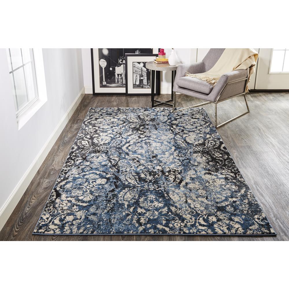 Ainsley Modern Distressed Floral Rug, Glacier Blue/Black, ft-7in x 9ft-6in, 8713897FCHL000F05. Picture 1
