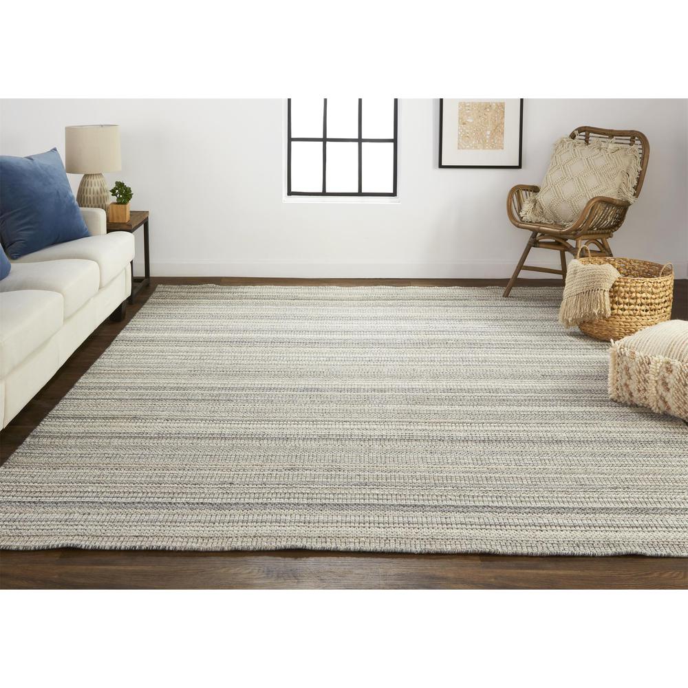 Keaton Handmade Wool Rug, Neutral Stripe, Tan/Ivory, 8ft x 10ft Area Rug, KTN8018FBRNGRYF00. Picture 1