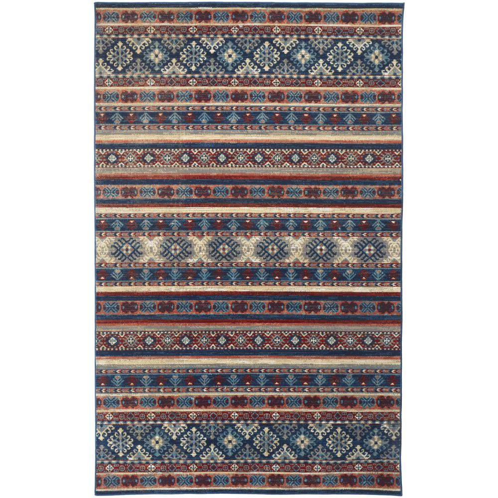 Nolan Vinatge Style Tribal Kazak Rug, Classic Blue/Ochre Red, 7ft-9in x 10ft-6in, NOL39ATFBLURSTH13. Picture 2