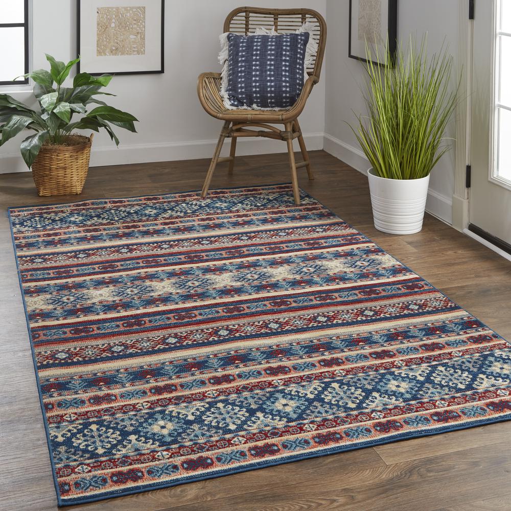 Nolan Vinatge Style Tribal Kazak Rug, Classic Blue/Ochre Red, 7ft-9in x 10ft-6in, NOL39ATFBLURSTH13. Picture 1