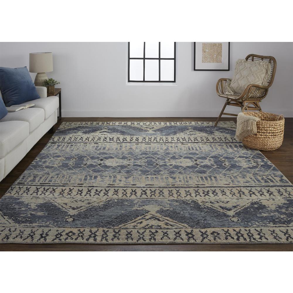 Palomar Luxe Hand Knot Abstract Area Rug, Denim Blue, 7x9in x 9x9in, PAL6572FBLU000F99. Picture 1