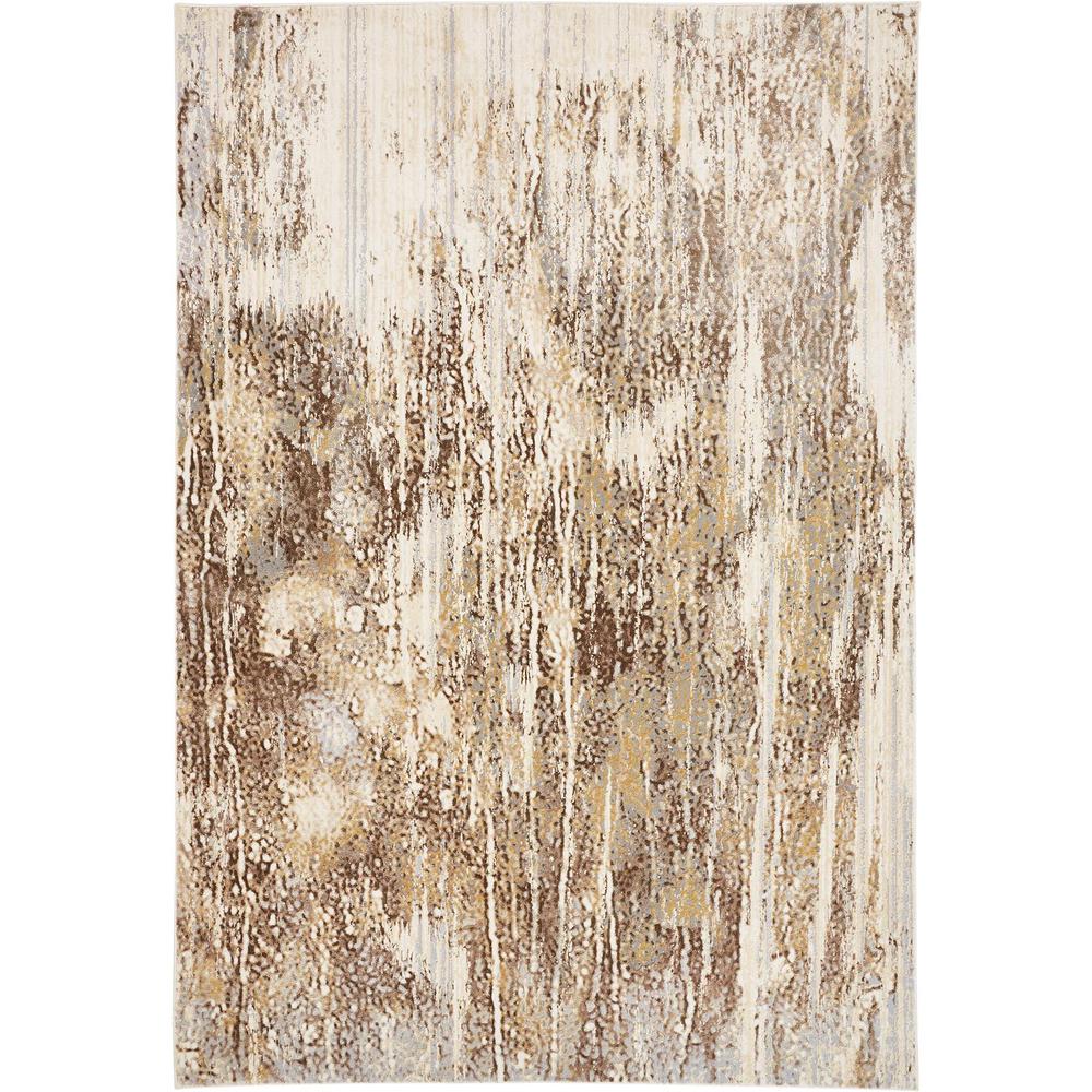 Frida Distressed Abstract Prismatic Area Rug, Ivory/Warm Brown, 5ft x 7ft-6in, PRK3705FIVYGRYE70. Picture 1