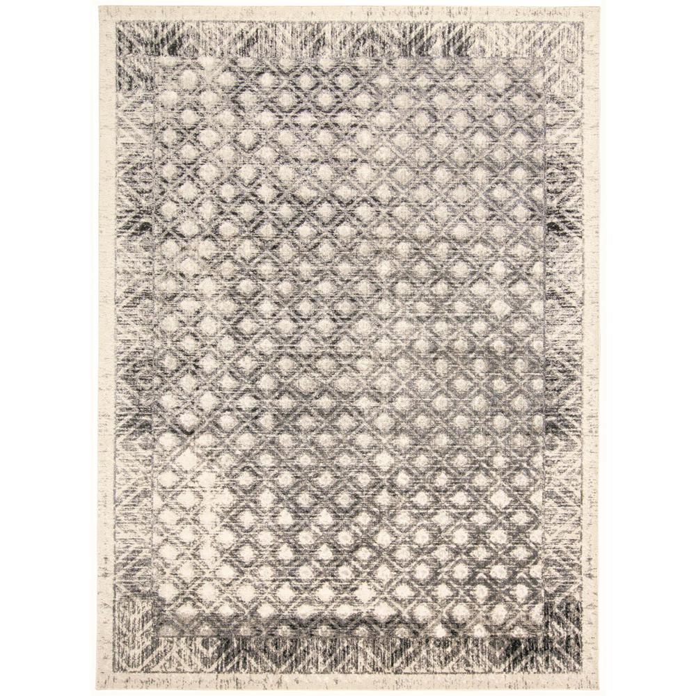 Kano Distressed Ornamental Area Rug, Diamonds, Black/Ivory, 7ft-10in x 11ft, 8643875FGRYCHLG10. Picture 2