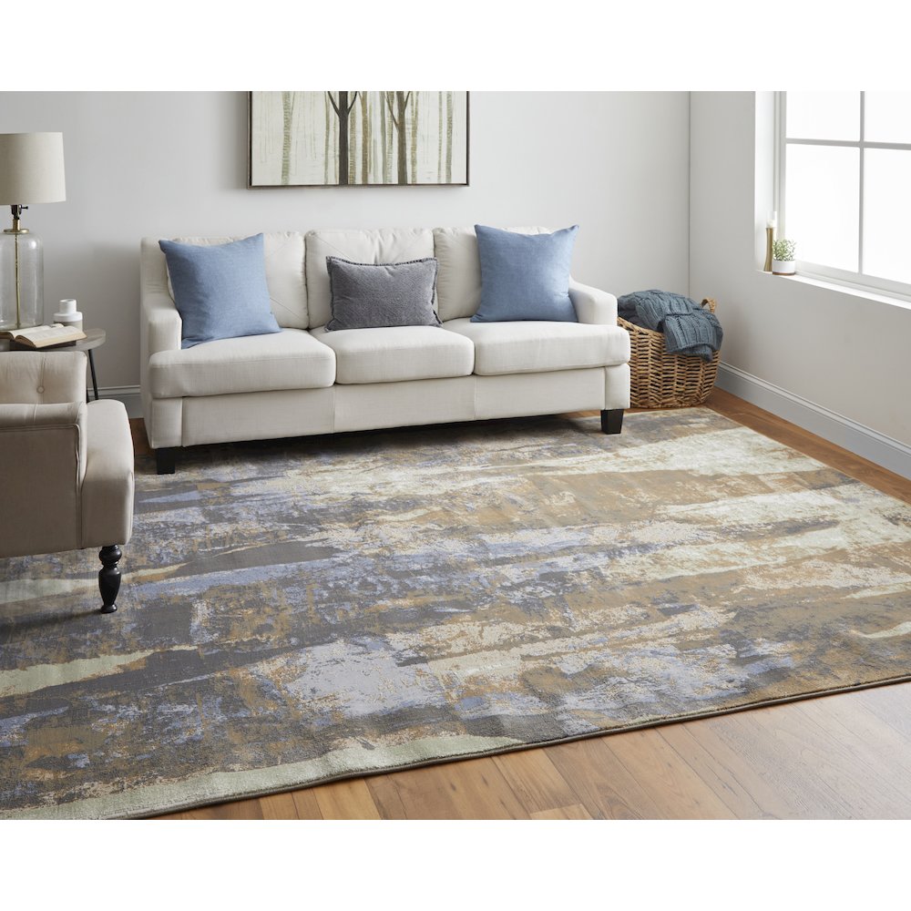 Clio Modern Abstract, Brown/Blue/Ivory, 2' x 3' Accent Rug. Picture 2