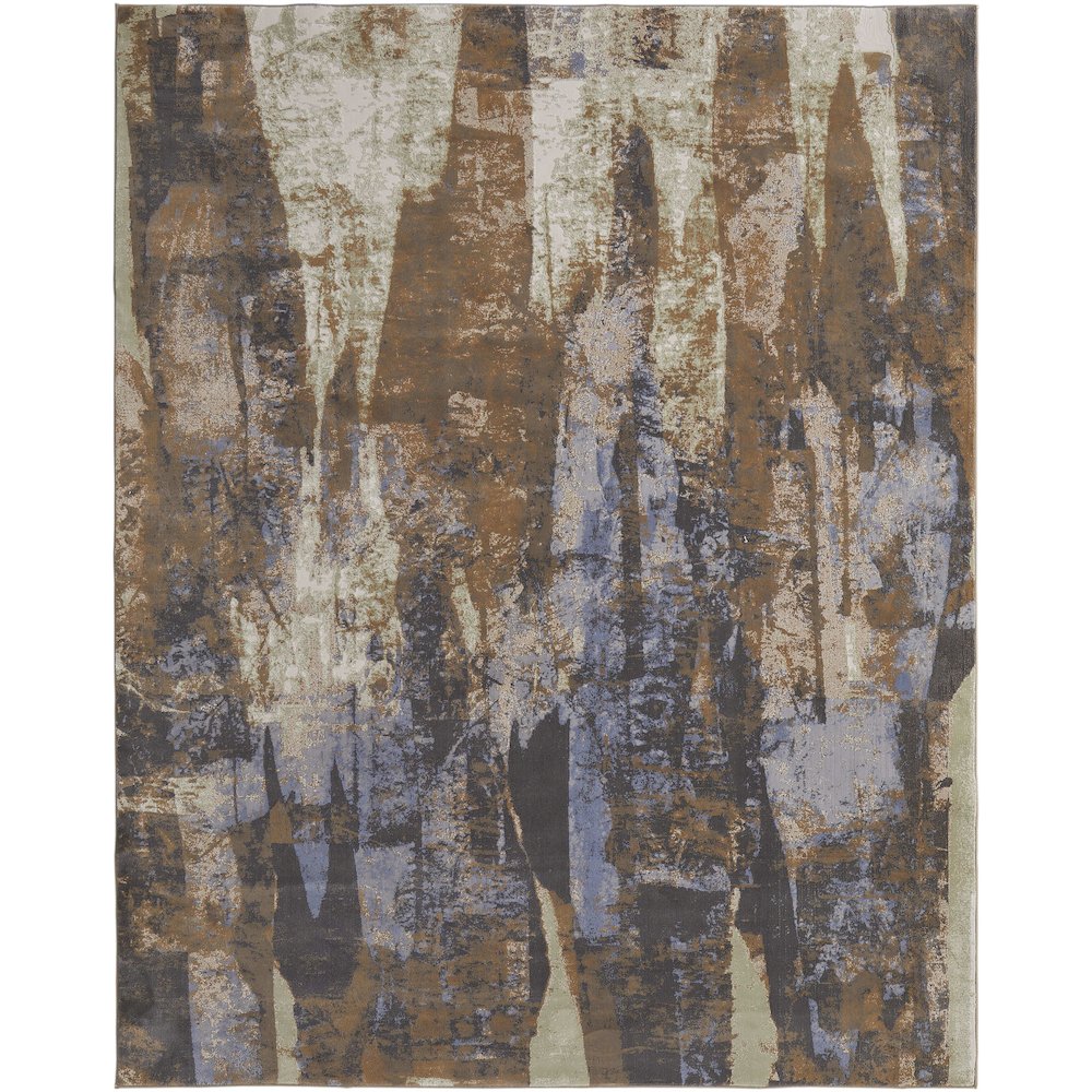 Clio Modern Abstract, Brown/Blue/Ivory, 2' x 3' Accent Rug. Picture 1