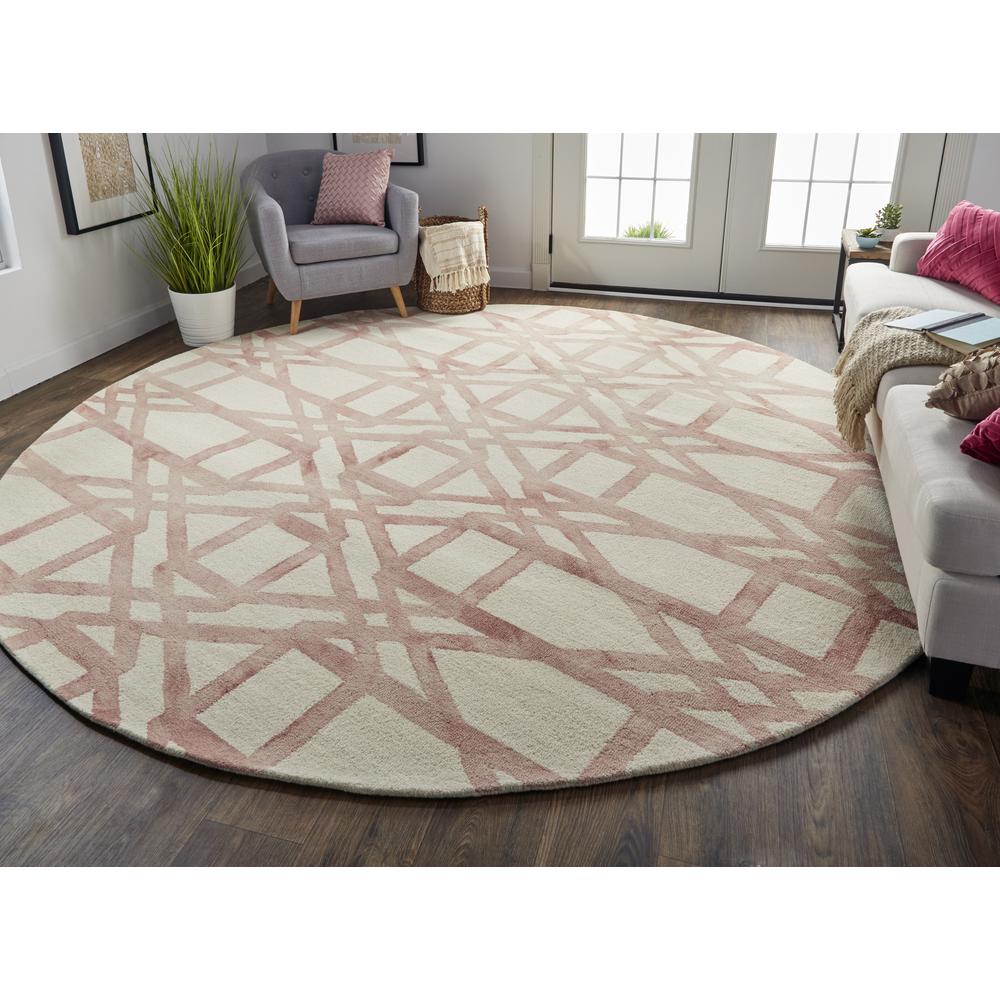 Lorrain Geometric Patterned Wool Rug, Blush Pink, 10ft x 10ft Round, 6108571FBLH000N95. Picture 1