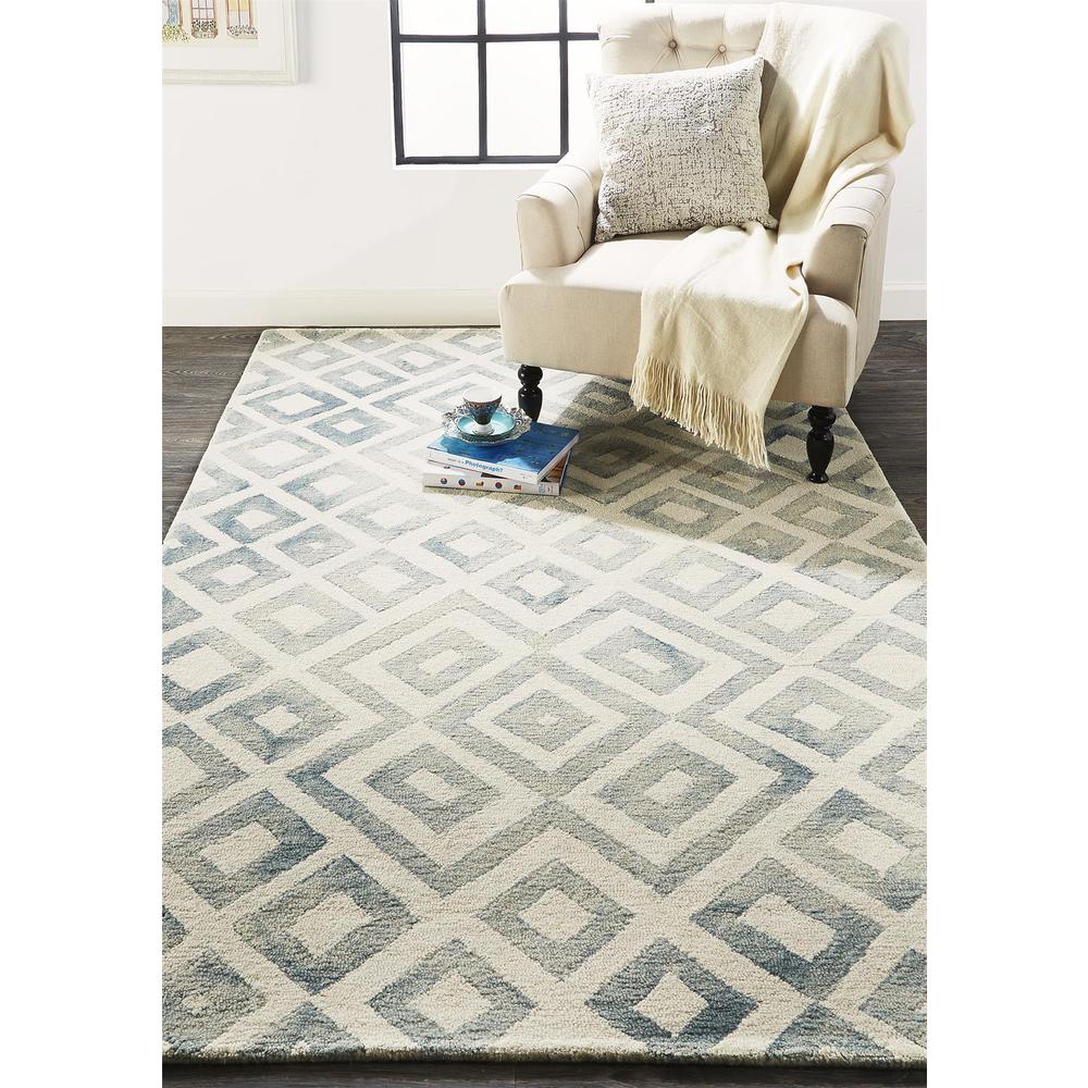 Lorrain Tufted Diamond Wool Rug, Teal Green/Blue Slate, 2ft x 3ft Accent Rug, 6108572FMNR000P00. Picture 1
