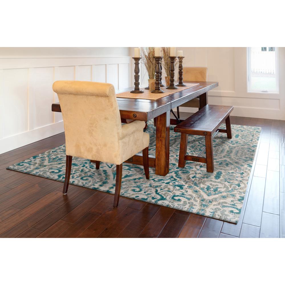 Keats Scroll Print Textured, Crystal Teal Blue, 12in x 13ft - 9in Area Rug, 6523466FTQS000H14. Picture 1