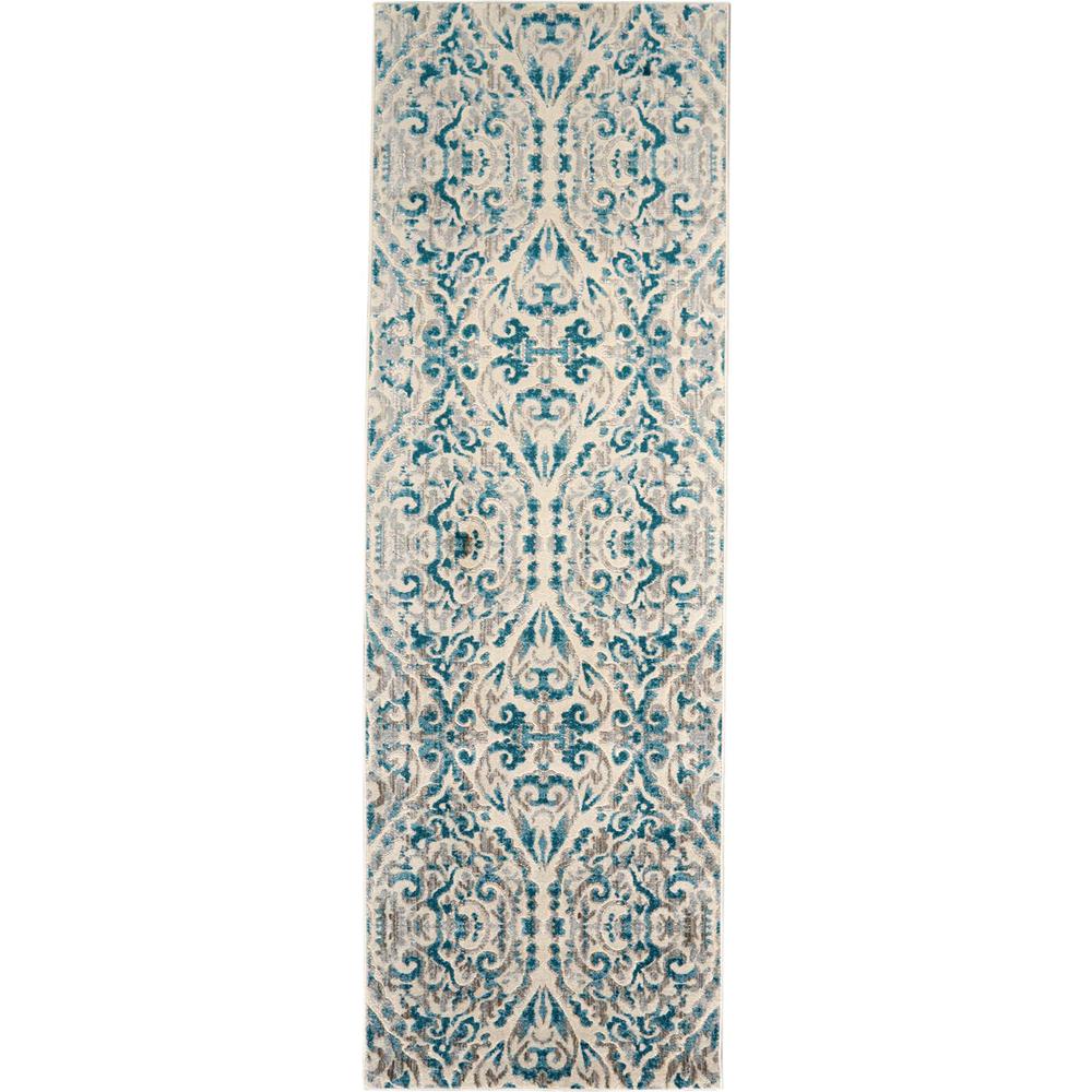 Keats Scroll Print Textured Rug, Crystal Teal Blue, 2ft-7in x 8ft, Runner, 6523466FTQS000I7A. Picture 2