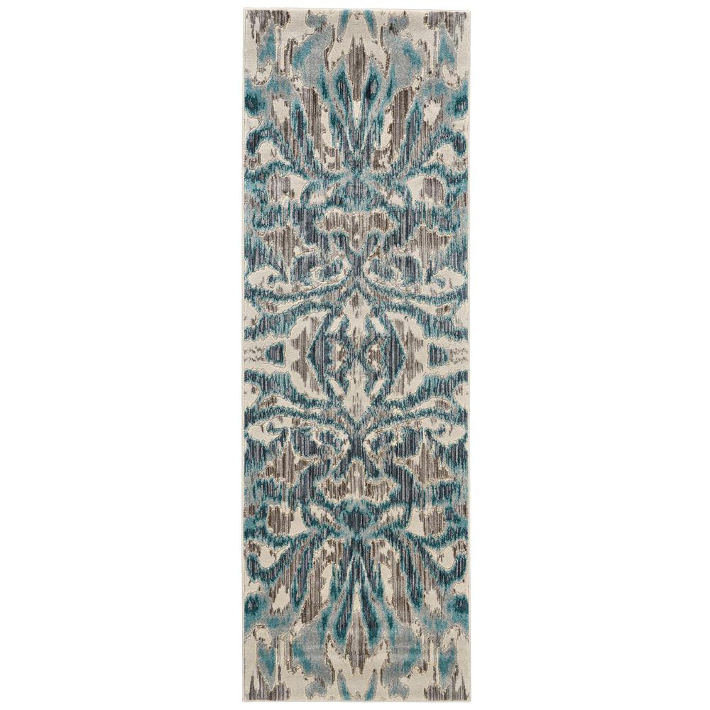 Keats Abstract Ikat Print Rug, Crystal Teal/Taupe, 2ft - 7in x 8ft, Runner, 6523467FAQUHAZI7A. Picture 2
