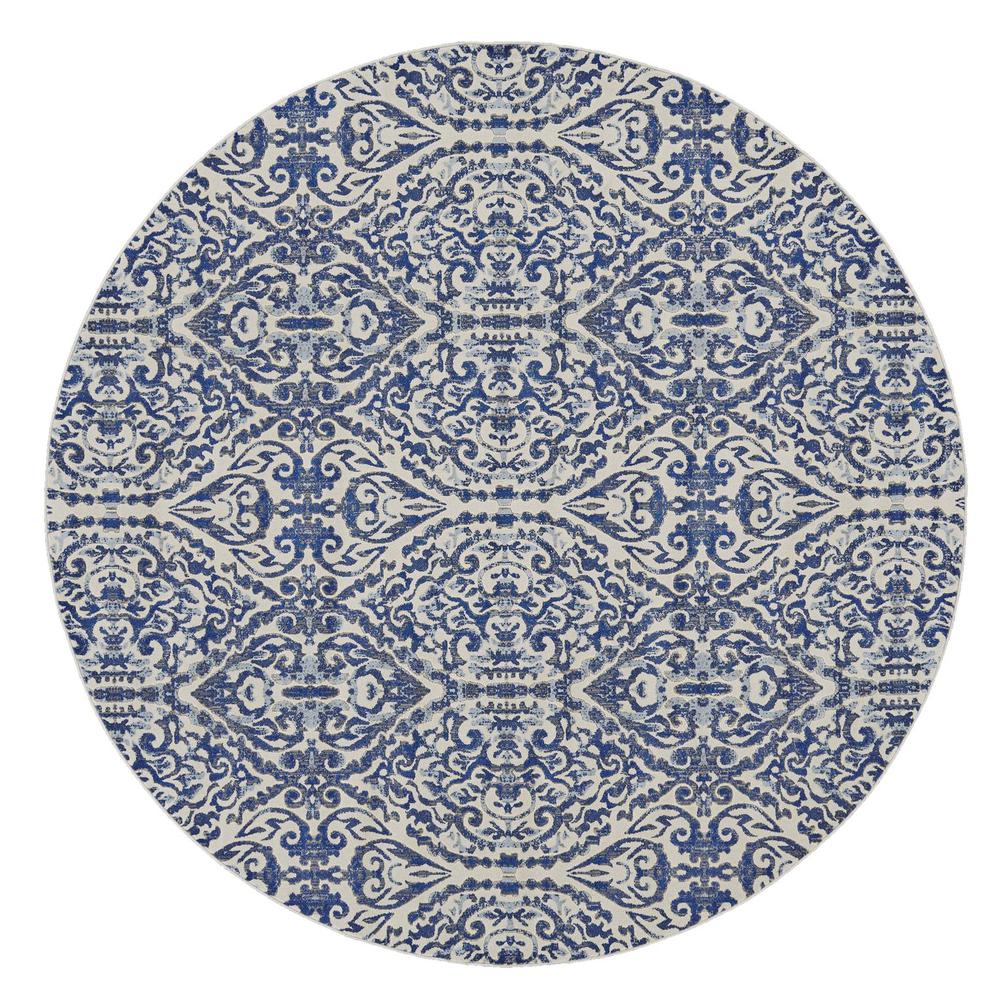 Milton Scroll Print Textured Rug, Estate Blue, 8ft - 9in x 8ft - 9in Round, 6533466FRYL000N89. Picture 2