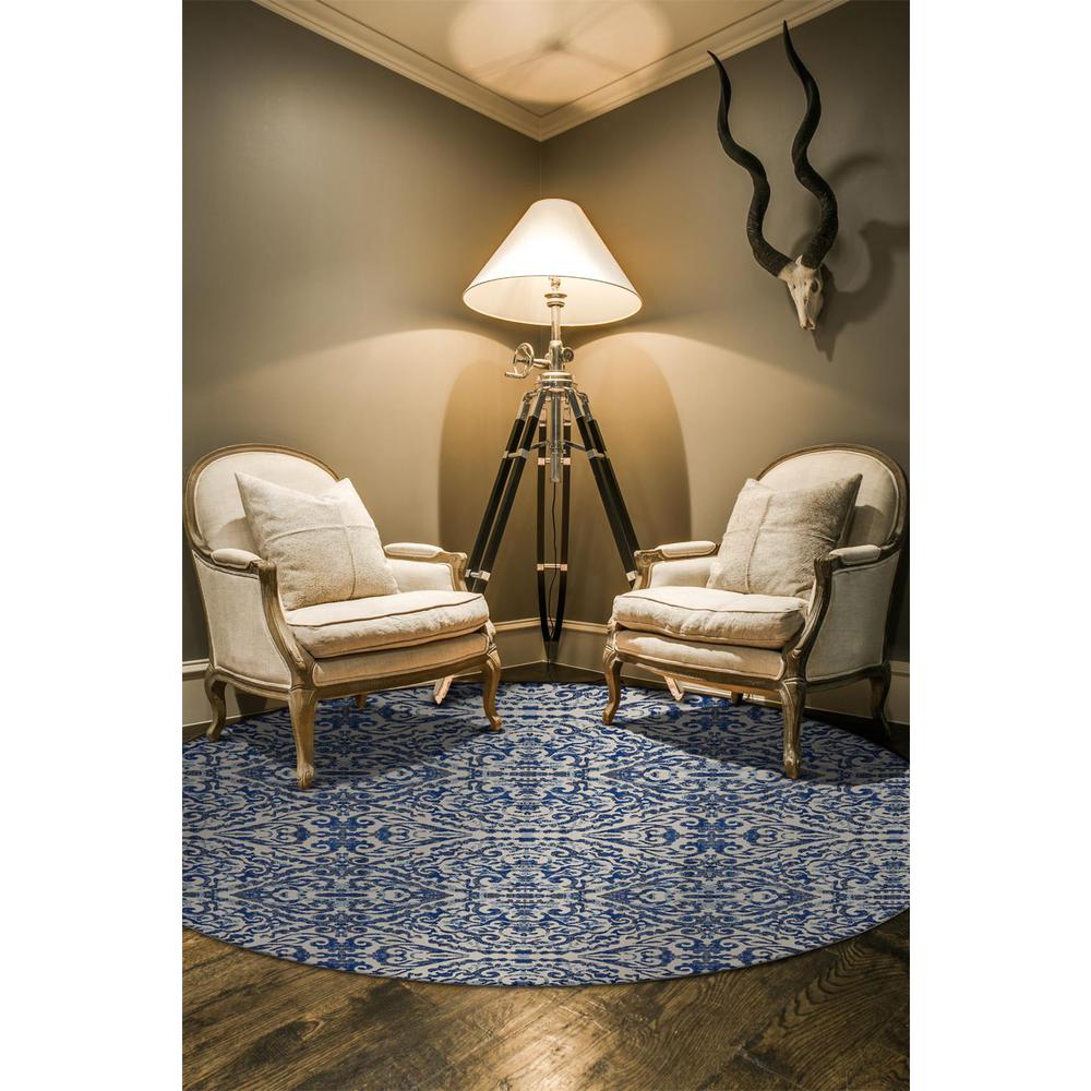 Milton Scroll Print Textured Rug, Estate Blue, 8ft - 9in x 8ft - 9in Round, 6533466FRYL000N89. Picture 1