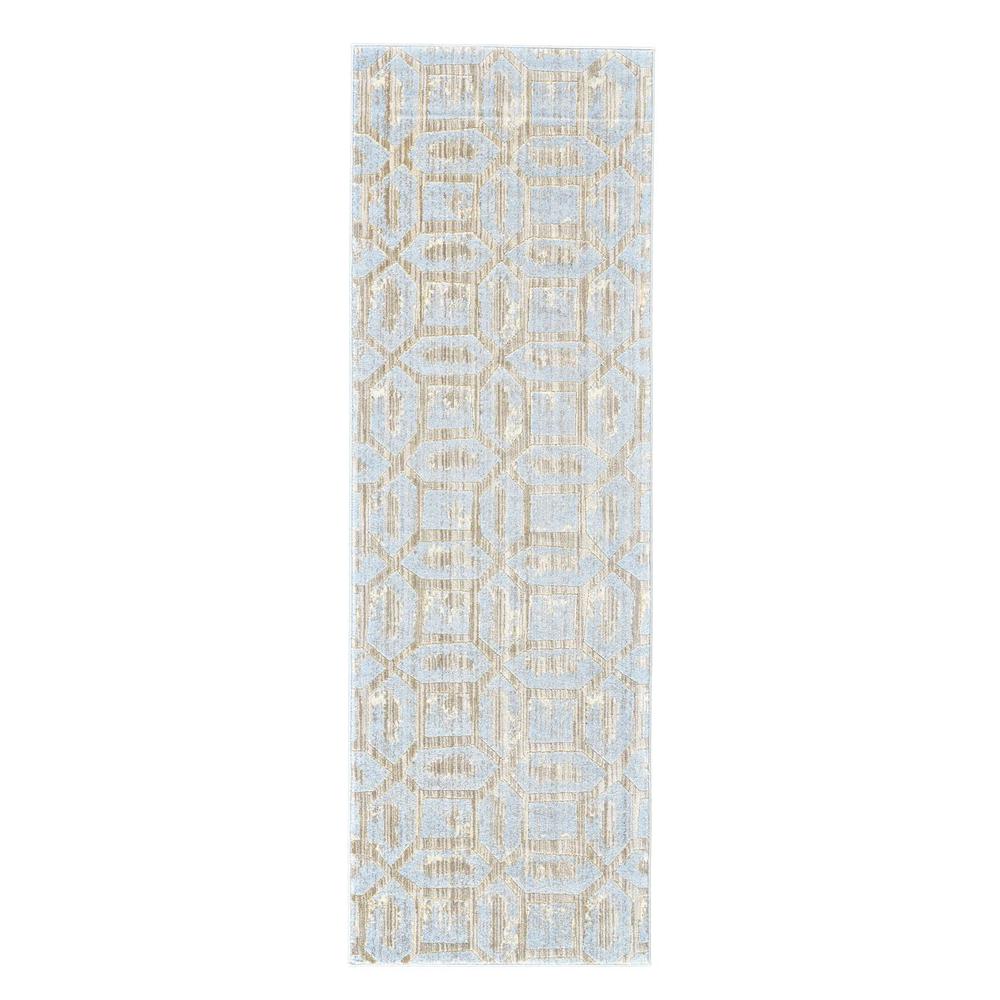 Milton Modern Metallic Geometric Rug, Ice Blue/Taupe, 2ft - 7in x 8ft, Runner, 6533472FICE000I7A. Picture 2