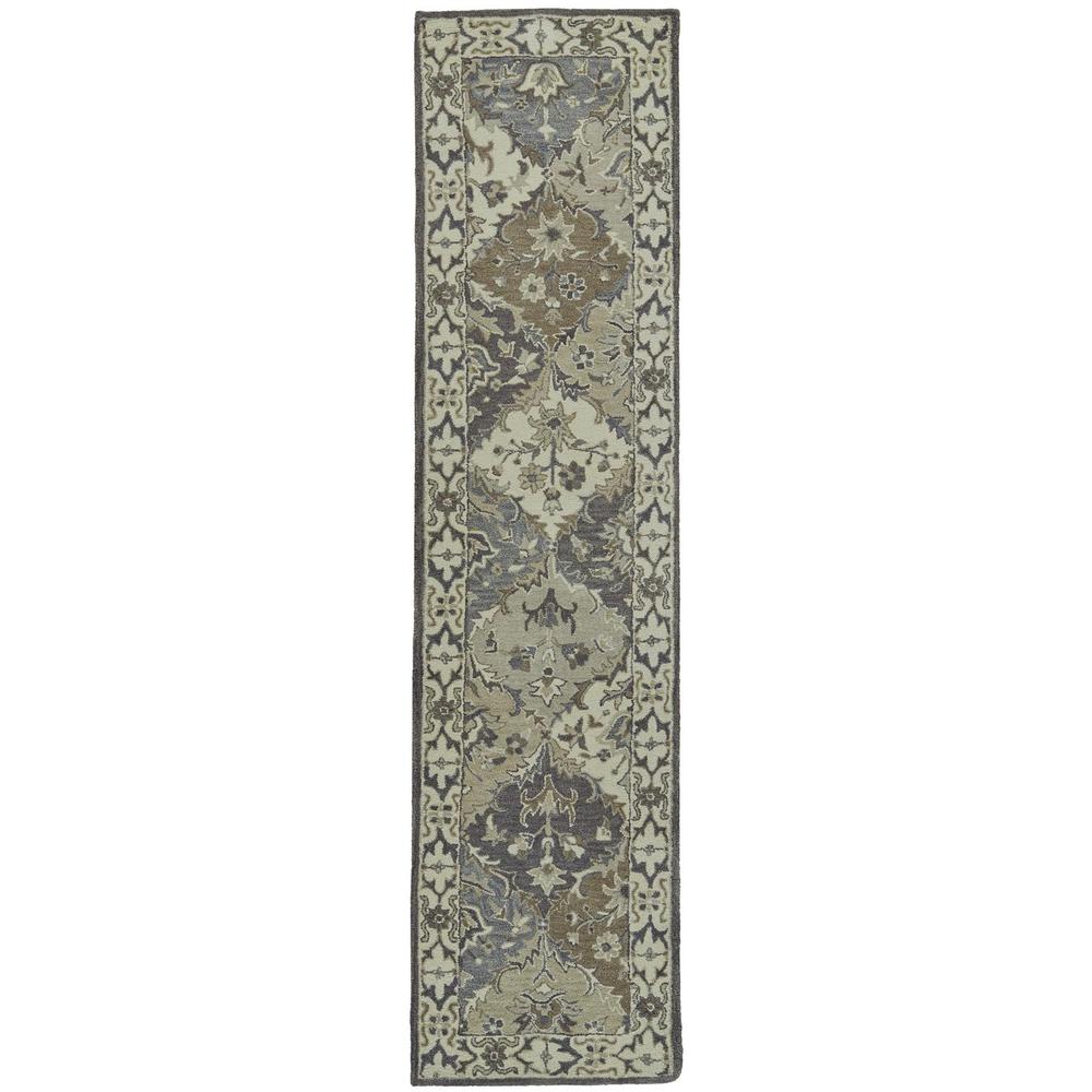 Eaton Diamond Floral Persian Wool Runner, Navy/Gray/Beige, 2ft-6in x 10ft,, 6548429FMLT000I10. Picture 2