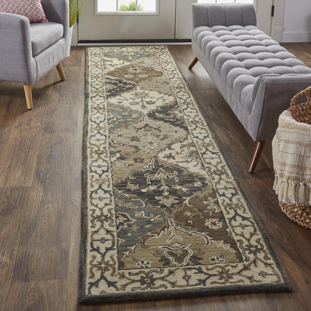 Eaton Diamond Floral Persian Wool Runner, Navy/Gray/Beige, 2ft-6in x 10ft,, 6548429FMLT000I10. Picture 1