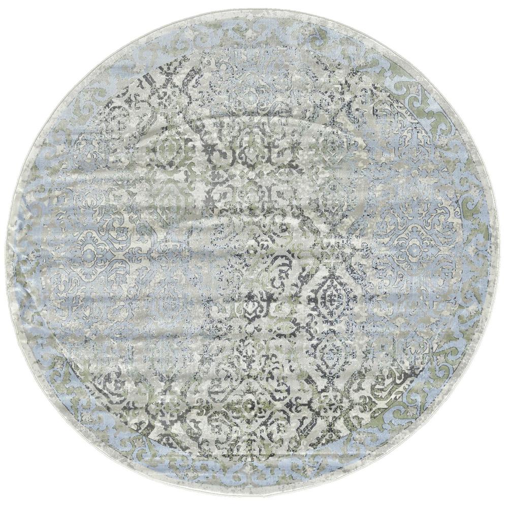 Katari Damask Print Rug, Turquoise Blue/Mint, 8ft x 8ft Round, 6613374FICEBIRN80. Picture 1