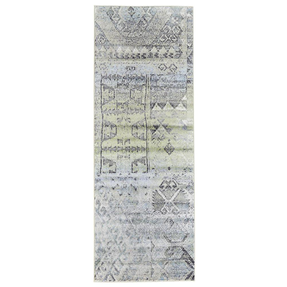 Katari Tribal Print Rug, Turquoise Blue/Mint, 2ft-10in x 7ft-10in, Runner, 6613376FMNTTPEI71. Picture 1