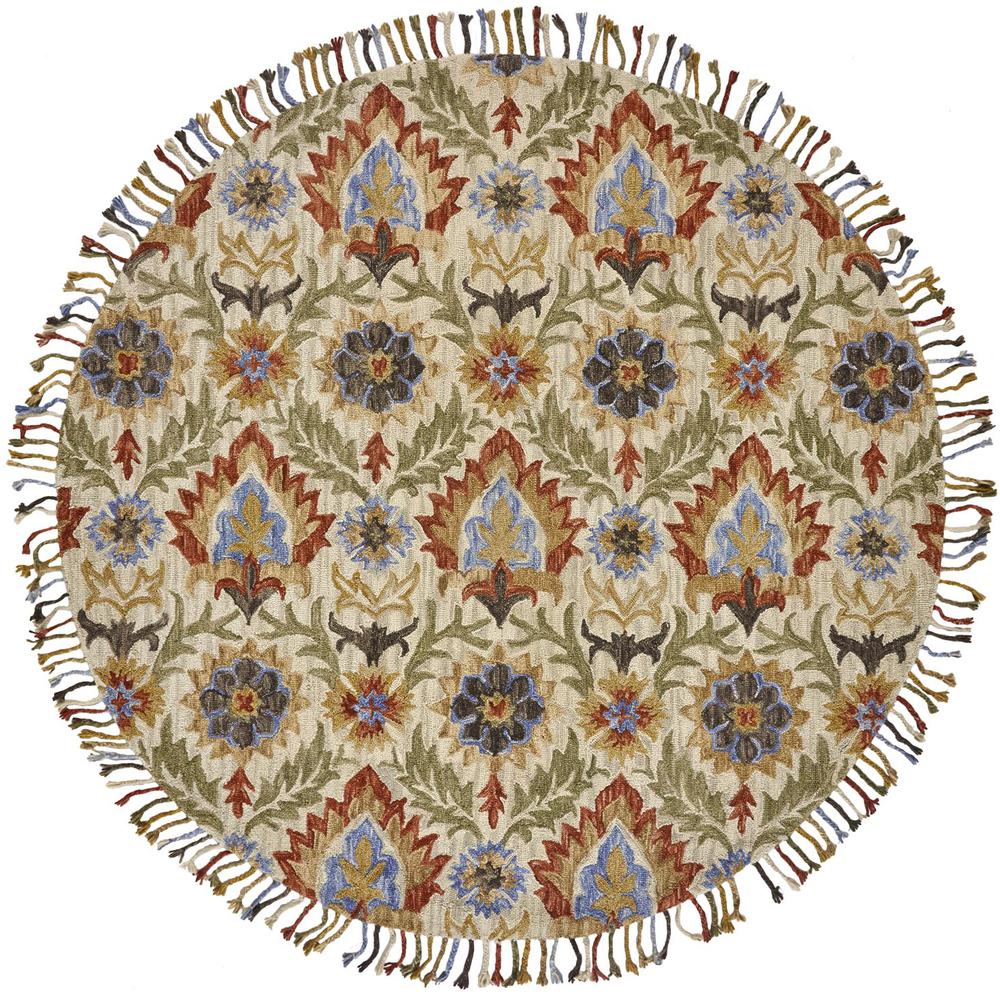 Abelia Hand Tufted Suzani Wool Rug, Golden Olive/Vermillion, 8ft x 8ft Round, 6648675FGOV000N80. Picture 2