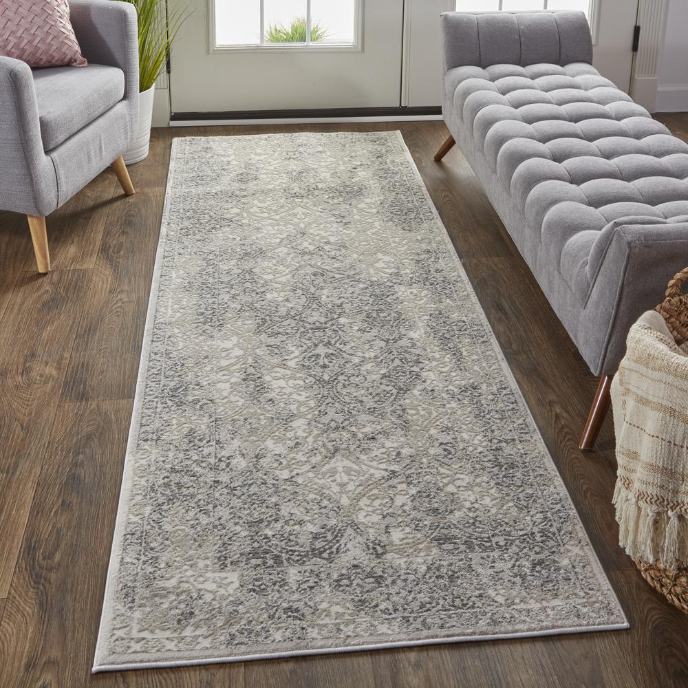 Prasad Distressed Ornamental Runner, Light Gray/Ivory, 2ft-10in x 7ft-10in, 6703682FLGY000I71. The main picture.