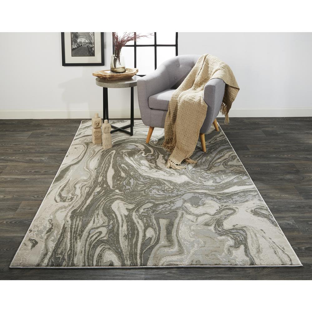 Prasad Abstract Watercolor Rug, Silver Gray/Ivory, 10ft x 13ft - 2in Area Rug, 6703894FLGY000H13. Picture 1