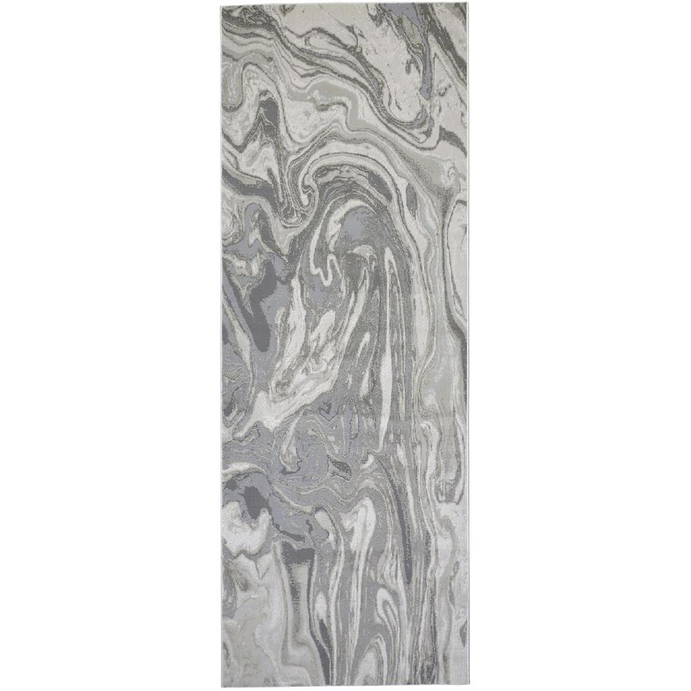 Prasad Abstract Watercolor Runner, Silver Gray/Ivory, 2ft - 10in x 7ft - 10in, 6703894FLGY000I71. Picture 2