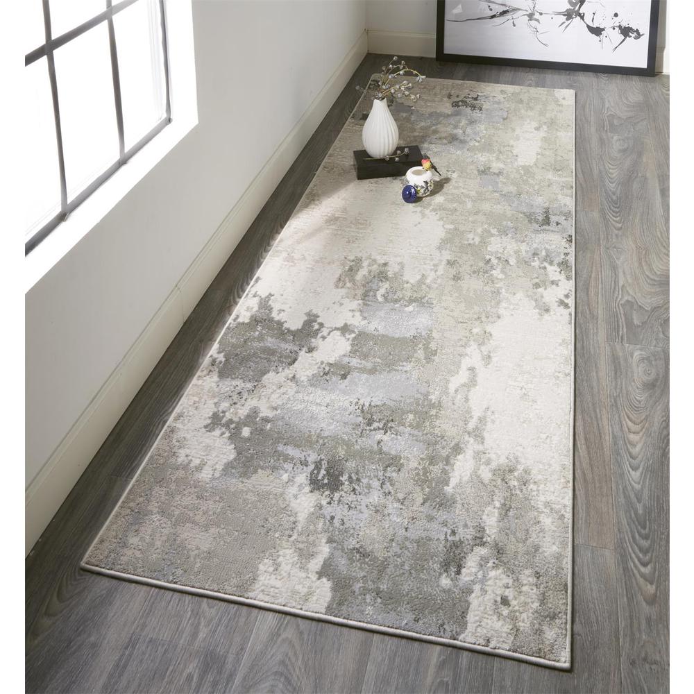 Prasad Contmporary Watercolor Runner, Light/Silver Gray, 2ft-10in x 7ft-10in, 6703970FGRY000I71. Picture 1