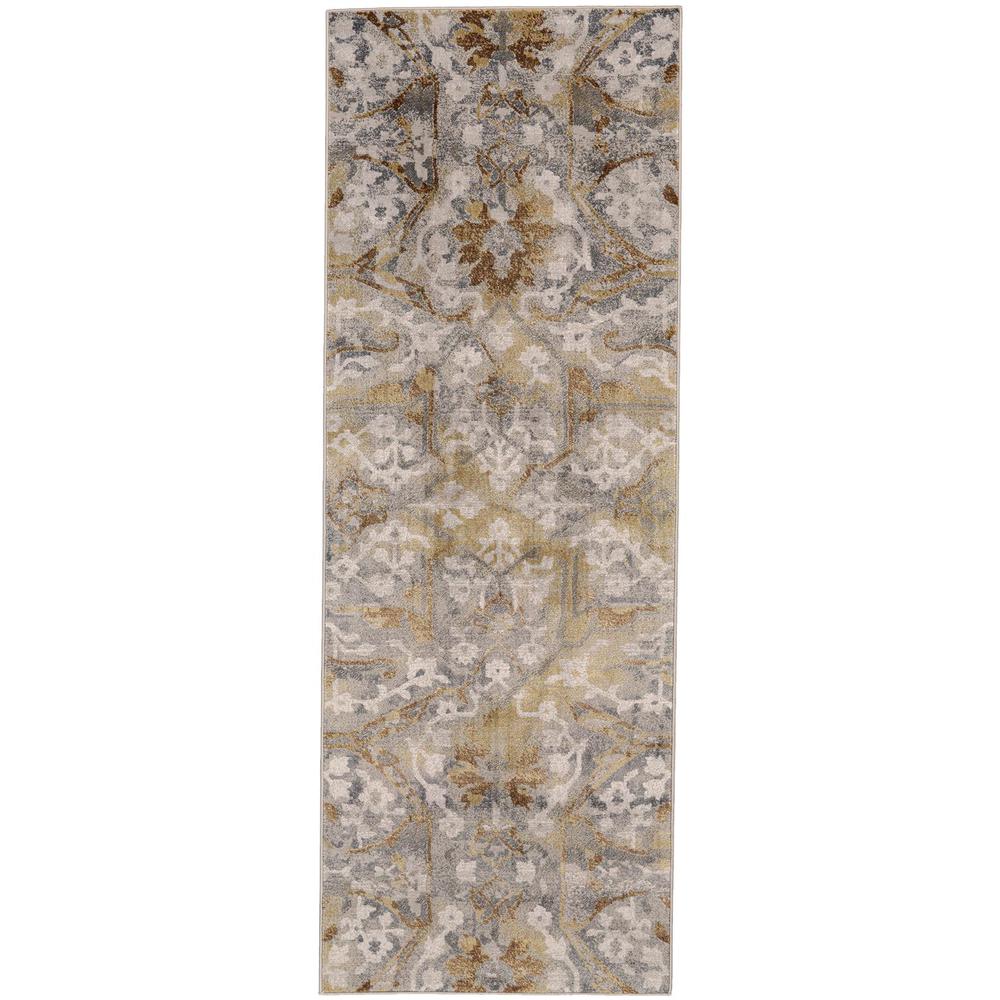 Cannes Lustrous Abstract, Light Gray/Gold/Brown, 2ft-10in x 7ft-10in, Runner, 6723685FGRYYELI71. Picture 1
