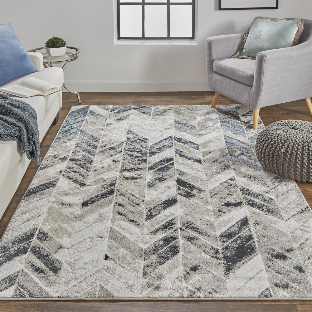 Micah Modern Metallic Chevron Rug,Silver/Black, 10ft x 13ft - 2in Area Rug, 6943048FGRYSLVH13. Picture 1