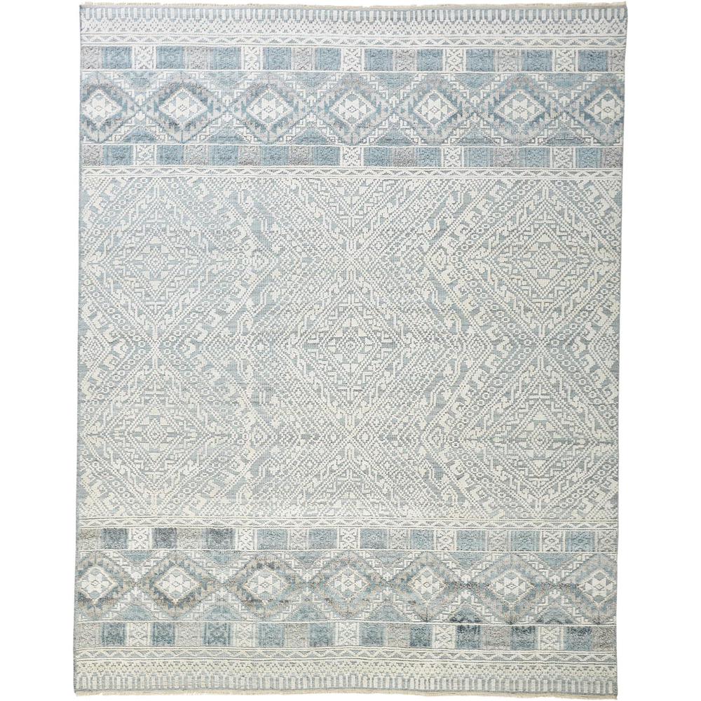 Payton Geometric Tribal Rug, Aqua Blue/Ivory/Gray, 7ft-9in x 9ft-9in Area Rug, 9806495FGRYBLUF99. Picture 2