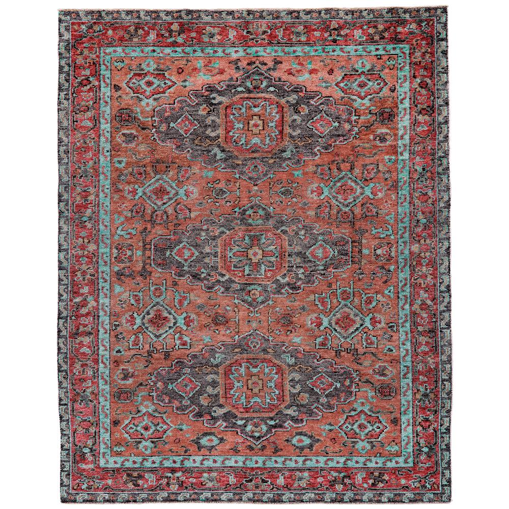 Piraj Nordic Hand Knot Wool Rug, Rust/Turquoise/Red, 2ft x 3ft Accent Rug, 7216452FRSTAQUP00. Picture 2