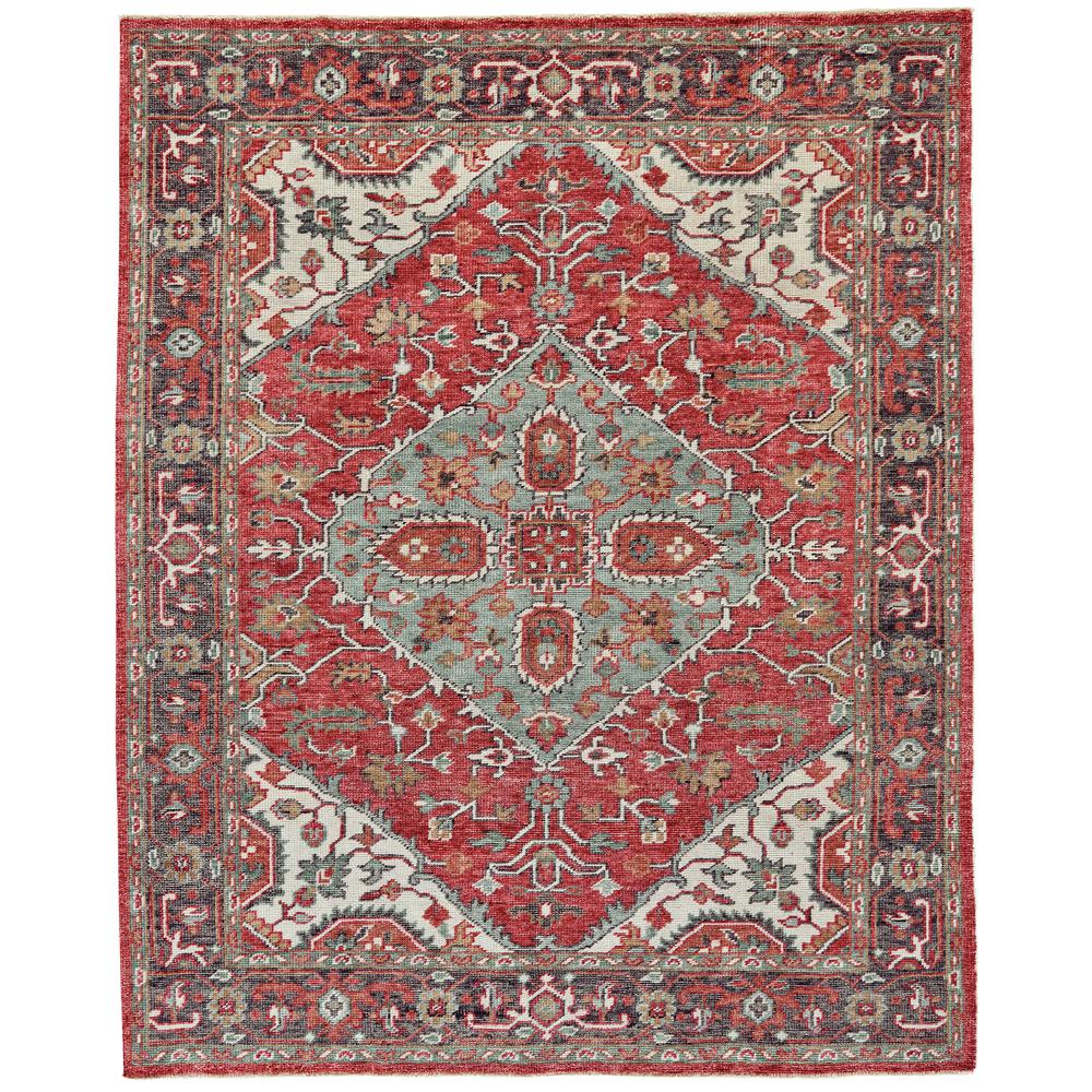 Piraj Nordic Hand Knot Wool Rug, Red/Turquoise, 2ft x 3ft Accent Rug, 7216453FIVYCHLP00. Picture 2