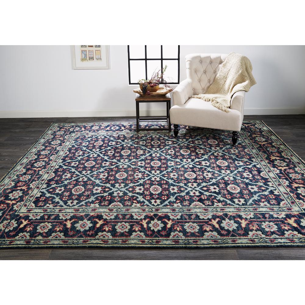 Piraj Nordic Hand Knot Wool Rug, Navy/Turquoise/Red, 2ft x 3ft Accent Rug, 7216463FNVYMLTP00. Picture 1