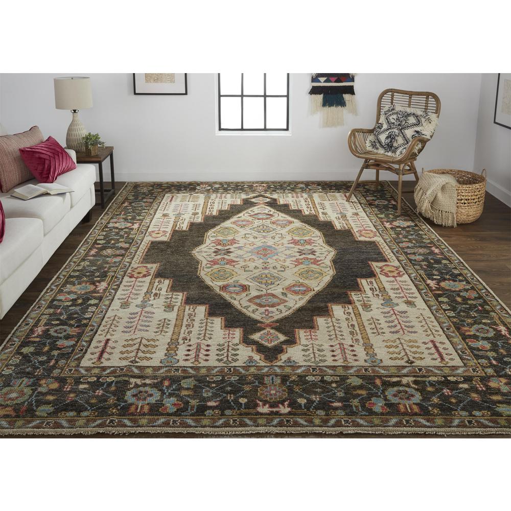 Piraj Nordic Hand Knot Wool Rug, Chestnut Brown/Yellow, 2ft - 6in x 8ft, Runner, 7216755FBRNMLTP00. The main picture.