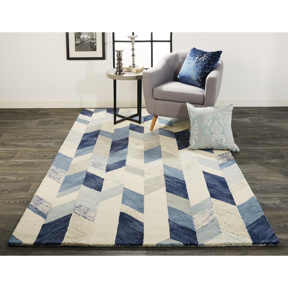 Arazad Tufted Graphic Chevron Rug, Cobalt Blue/Ivory, 2ft x 3ft Accent Rug, 7238446FBLUIVYP00. Picture 1