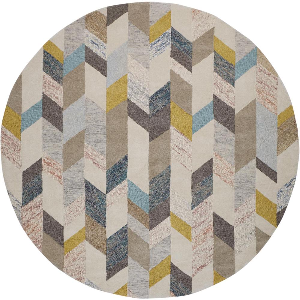Arazad Graphic Chevron Tufted Rug, Turquoise/Goldenrod, 8ft x 8ft Round, 7238446FGRYGLDN80. Picture 2