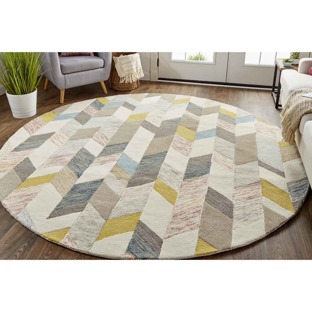Arazad Graphic Chevron Tufted Rug, Turquoise/Goldenrod, 8ft x 8ft Round, 7238446FGRYGLDN80. Picture 1