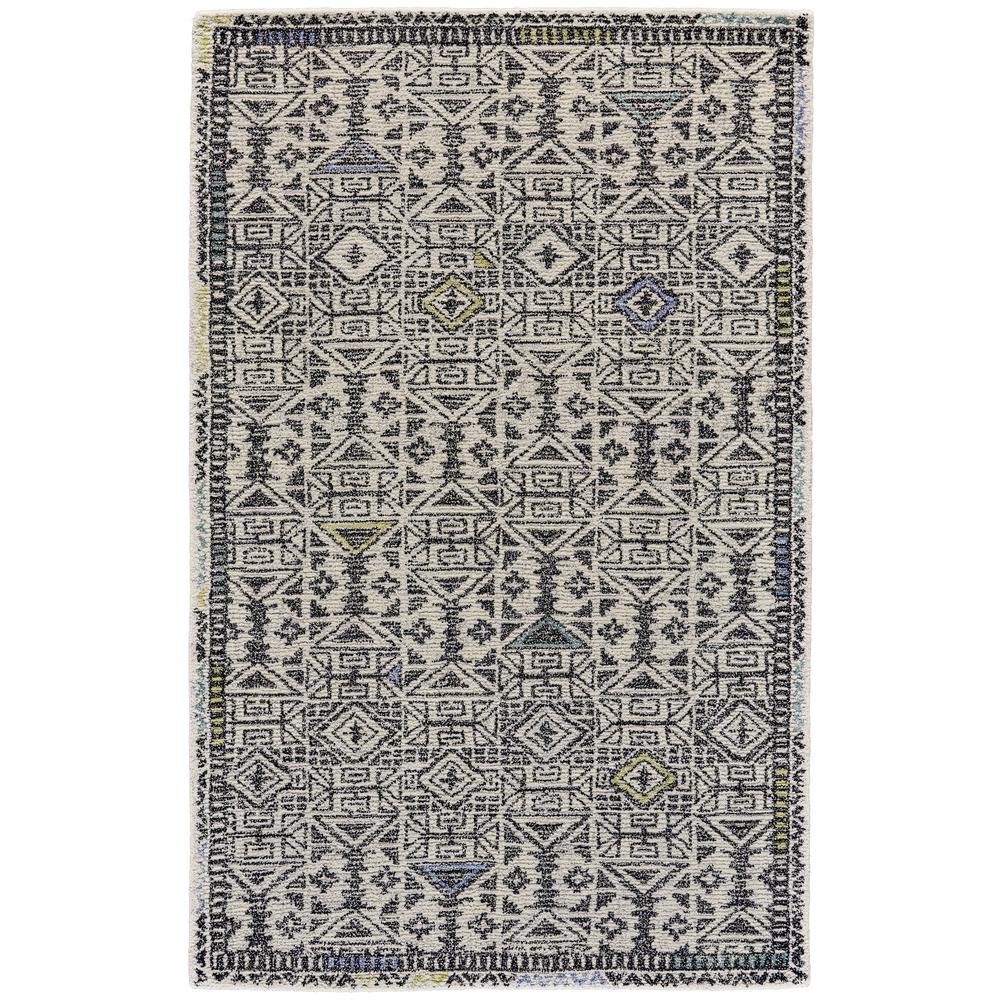 Arazad Tufted Tribal Pattern Rug, Warm Gray/Black/Green, 2ft x 3ft Accent Rug, 7238447FBLKLNEP00. Picture 2