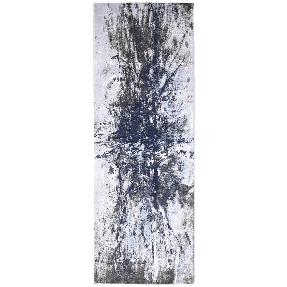 Gaspar Contemorary Abstract Splatter RUnner, SNow White/Ice Blue, 2ft-10in x 8ft, 7873833FWHTGRYI1C. Picture 2