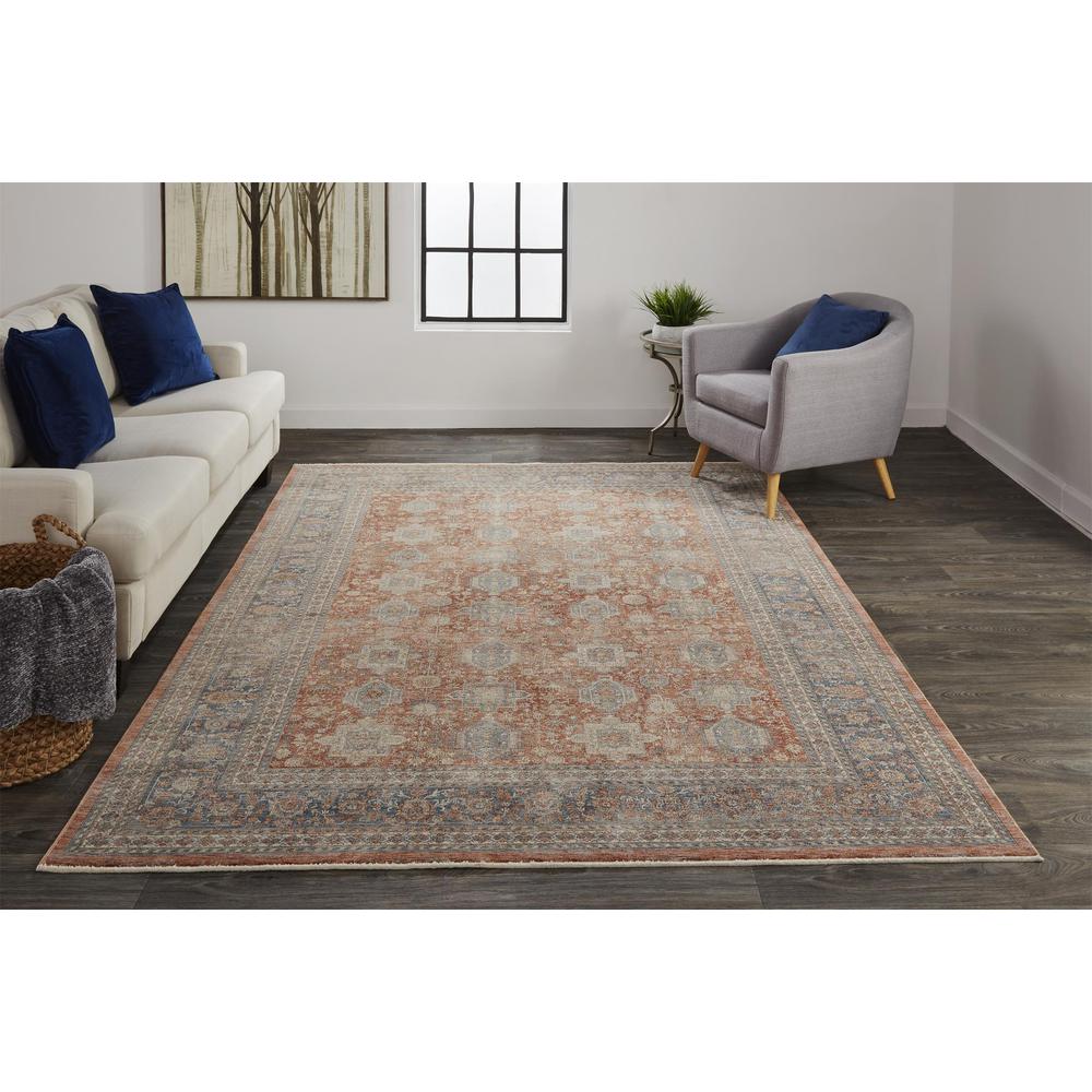 Marquette Rustic Persian Farmhouse Area Rug, Rust/Aegean Blue, 6ft-7in x 9ft-10in, MRQ3761FRSTBLUF06. The main picture.