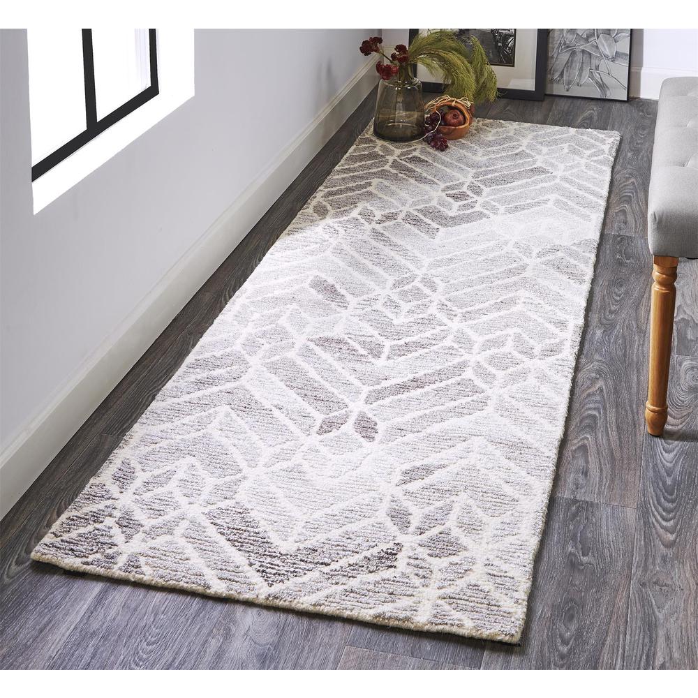 Asher Geometric Tufted Wool Rug, Opal Gray/Warm Gray, 2ft - 6in x 8ft, Runner, 8638769FGRYNATI68. Picture 1