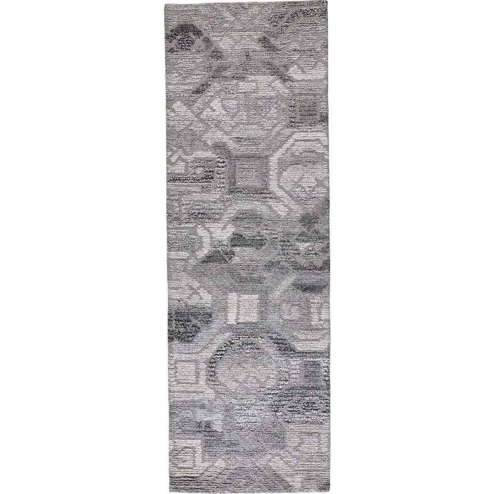 Asher Lustrous Geometric Wool Rug, Light/Dark Gray, 2ft - 6in x 8ft Area Rug, 8638772FMGY000I68. Picture 2