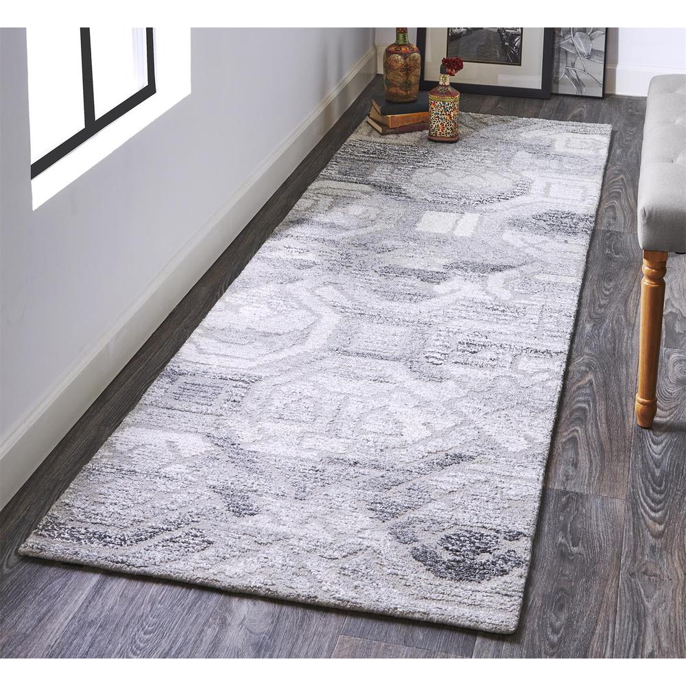 Asher Lustrous Geometric Wool Rug, Light/Dark Gray, 2ft - 6in x 8ft Area Rug, 8638772FMGY000I68. Picture 1