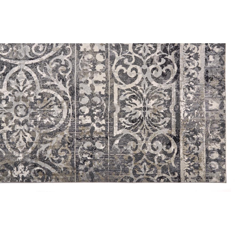 Kano Distressed Geometric FloralRug, Charcoal Gray, 8ft - 9in x 8ft - 9in Round, 8643871FCHLIVYN89. Picture 3