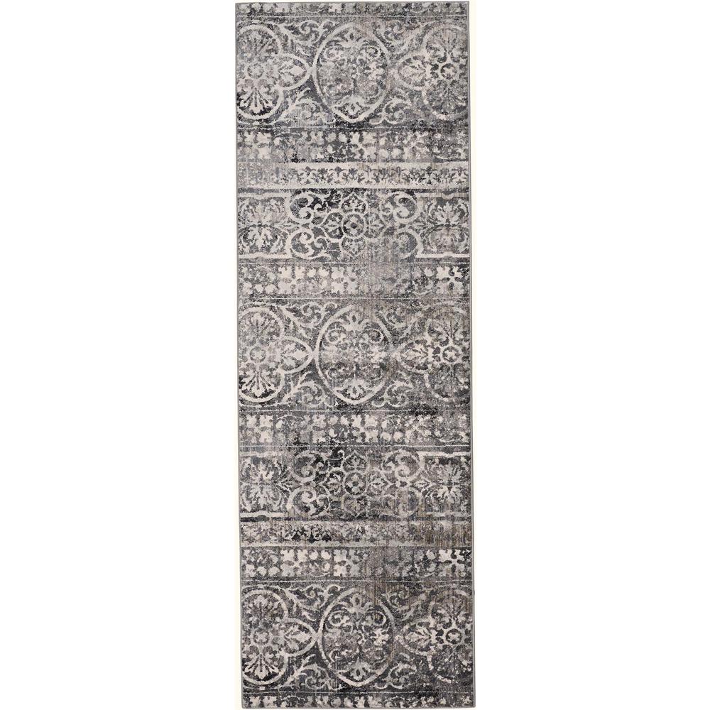 Kano Distressed Geometric FloralRug, Charcoal Gray, 2ft - 7in x 8ft, Runner, 8643871FCHLIVYI7A. Picture 2
