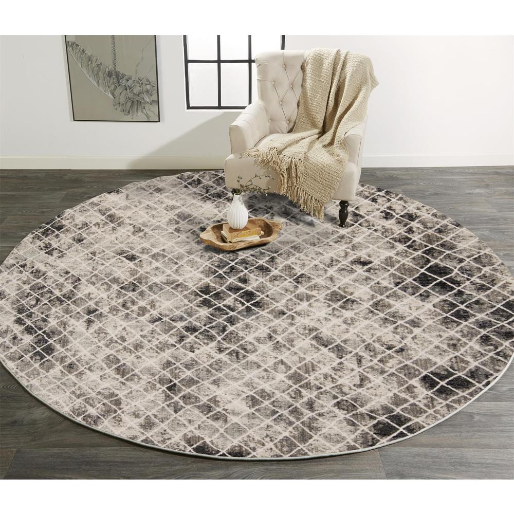 Kano Distressed Diamonds Rug, Charcoal/Ivory, 8ft - 9in x 8ft - 9in Round, 8643873FSNDIVYN89. Picture 1