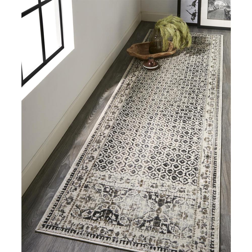 Kano Distressed Geometric Floral Area Rug, Gray/Ivory, 2ft-7in x 8ft, Runner, 8643874FGRYIVYI7A. Picture 1