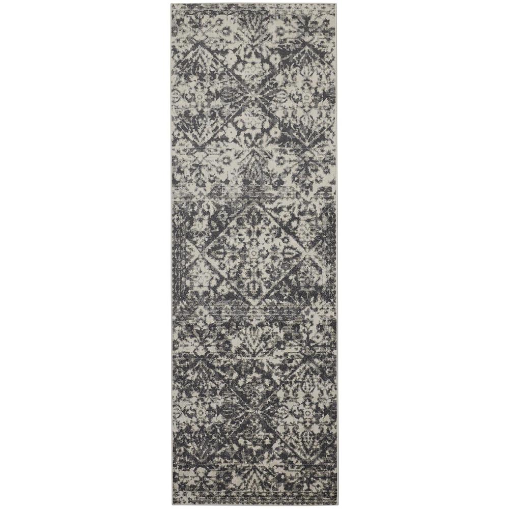 Kano Distressed Medallion Diamond Rug, Ivory/Gray, 2ft - 7in x 8ft, Runner, 8643876FCHLIVYI7A. Picture 2