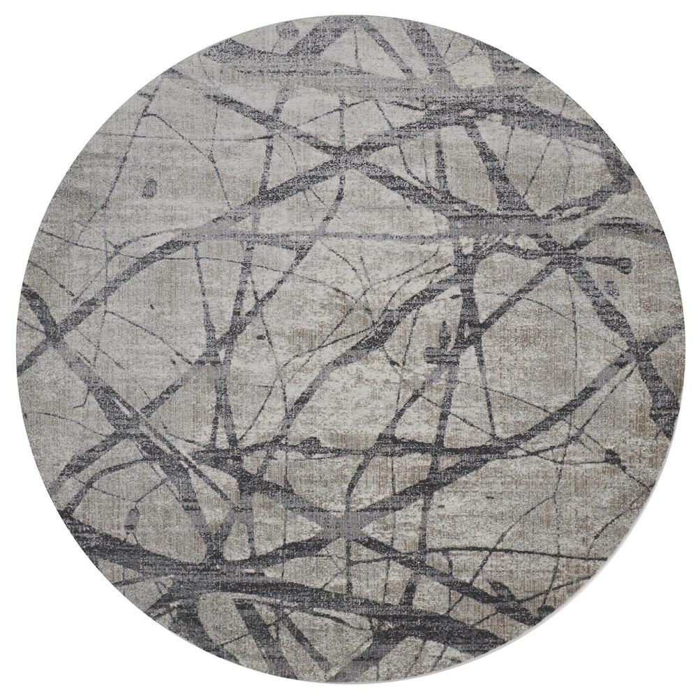 Kano Modern Abstract Rug, Warm Gray/Charcoal, 8ft - 9in x 8ft - 9in Round, 8643877FCHLGRYN89. Picture 2